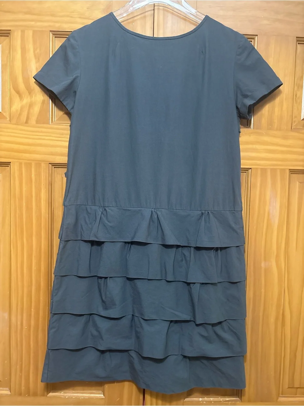 J. Crew Charcoal Ruffled Tiered Short-Sleeve Cotton Dress Size 4 EUC